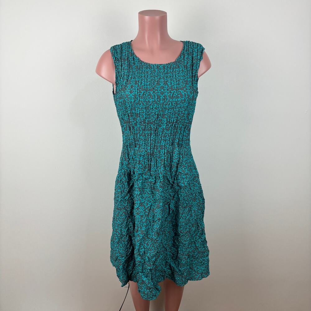 ALqUEMA Smash Pocket Dress Blue Print Sleeveless size 1/ US Medium crinkle